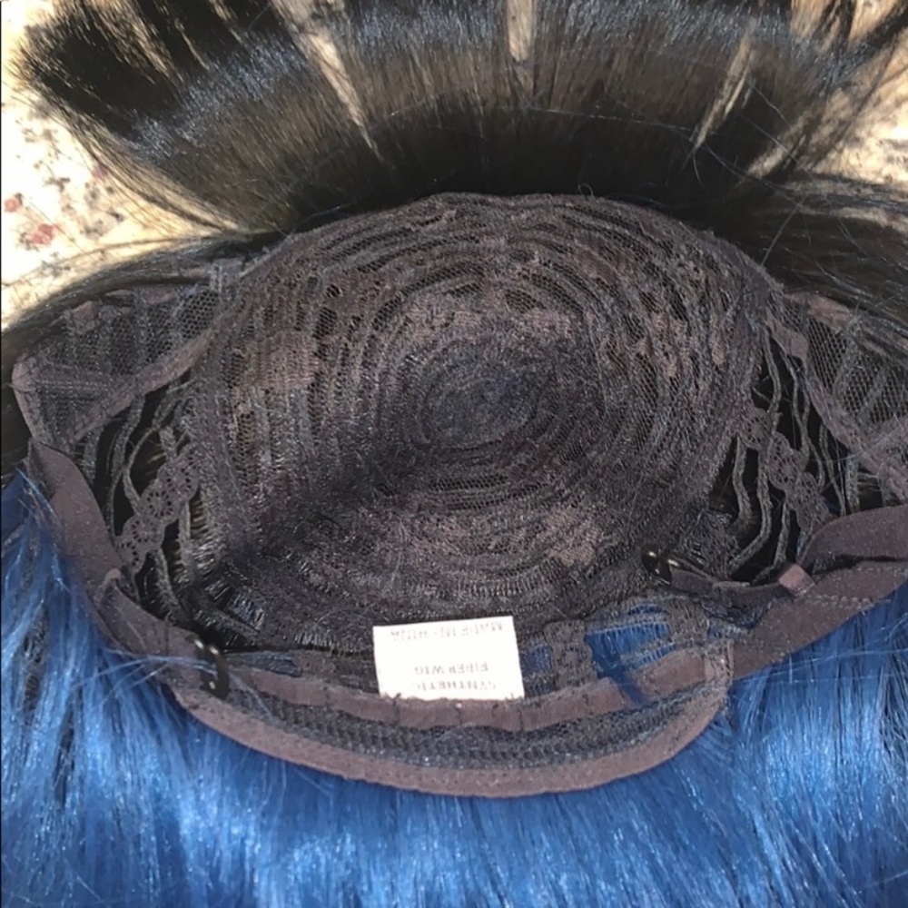 Synthetic black to blue wig